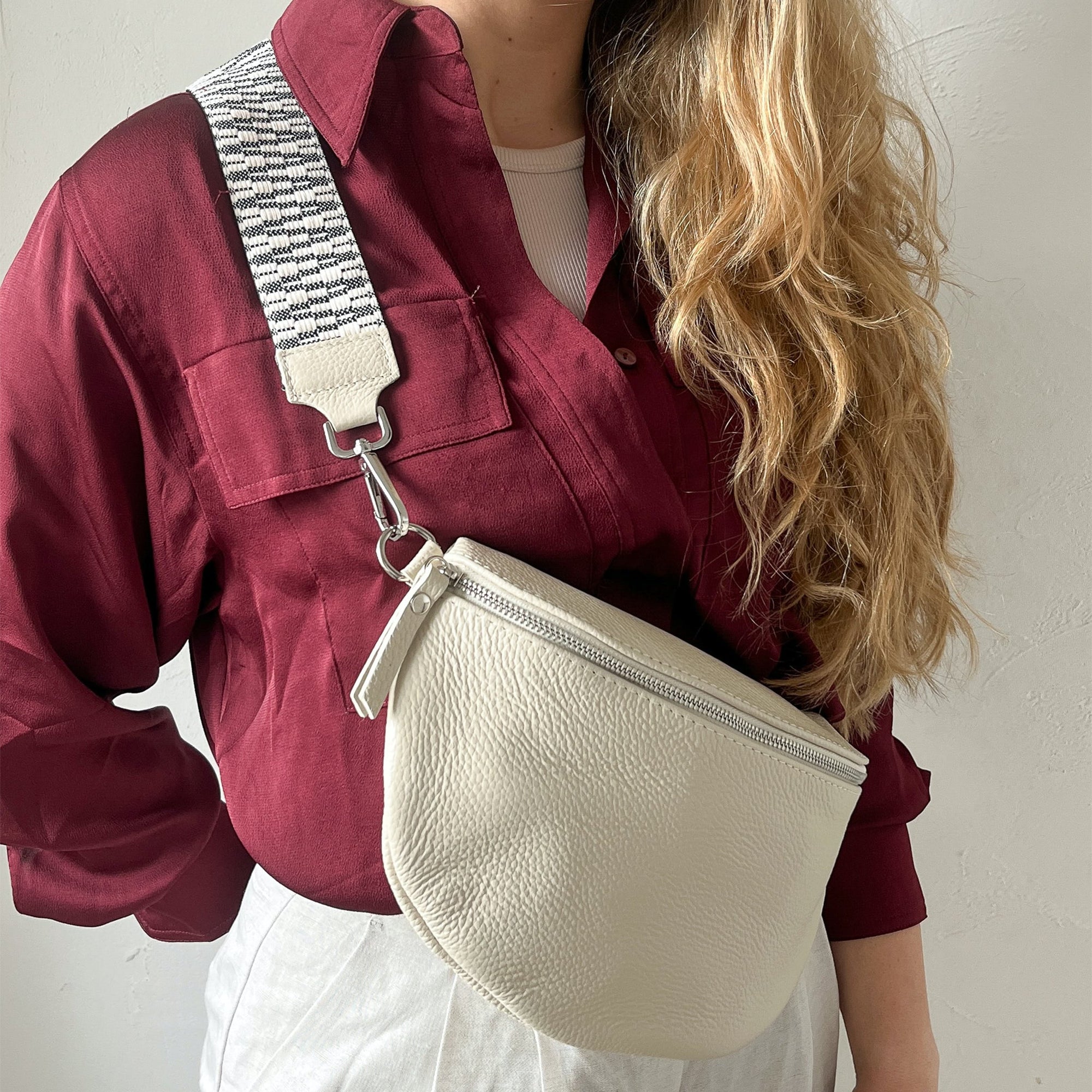 lepelou - leder - Bauchtasche - TONI creme mit Wechselgurt | S - L - LPBTONCRES1