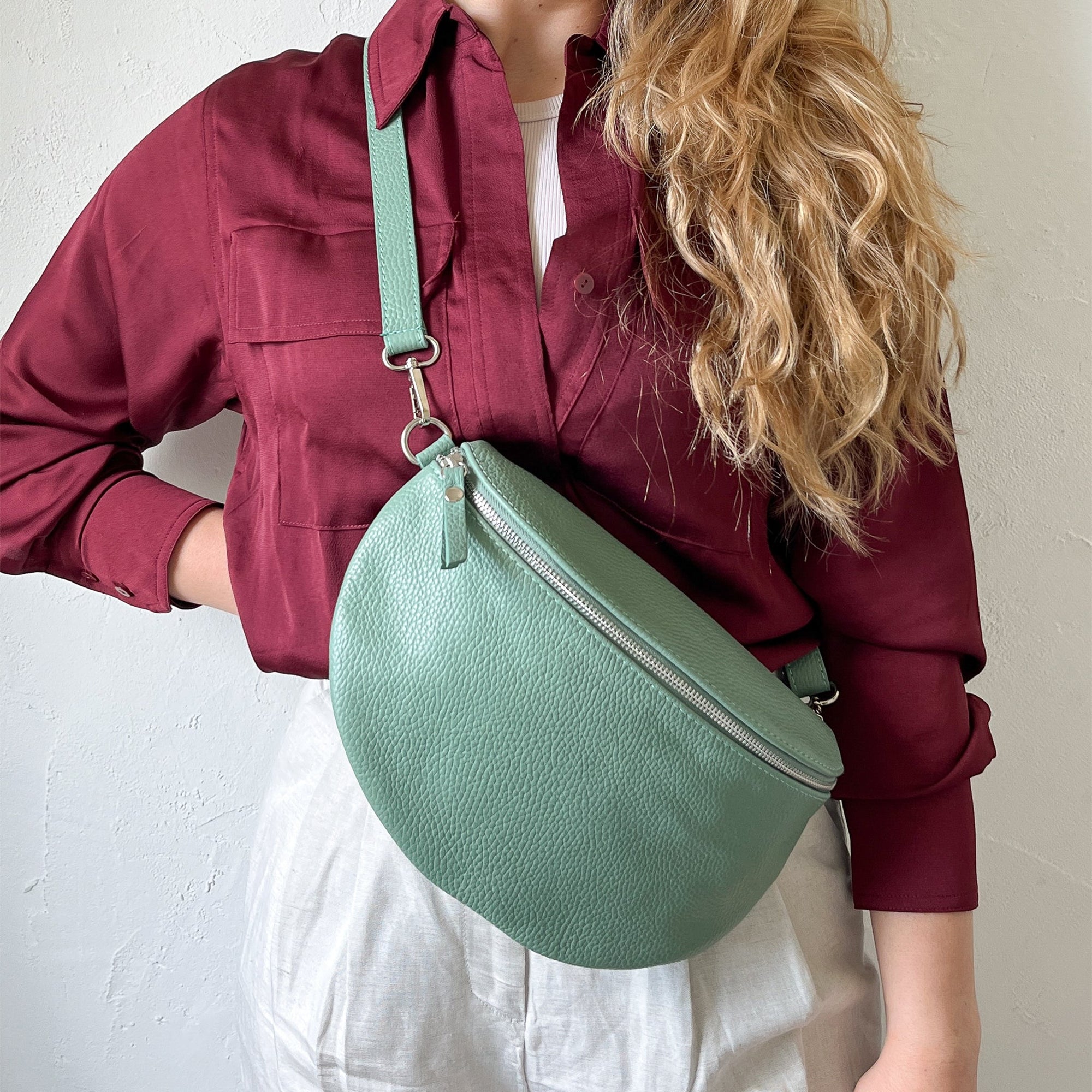 lepelou - leder - Bauchtasche - TONI mint mit Wechselgurt | S - L - LPBTONMINS4