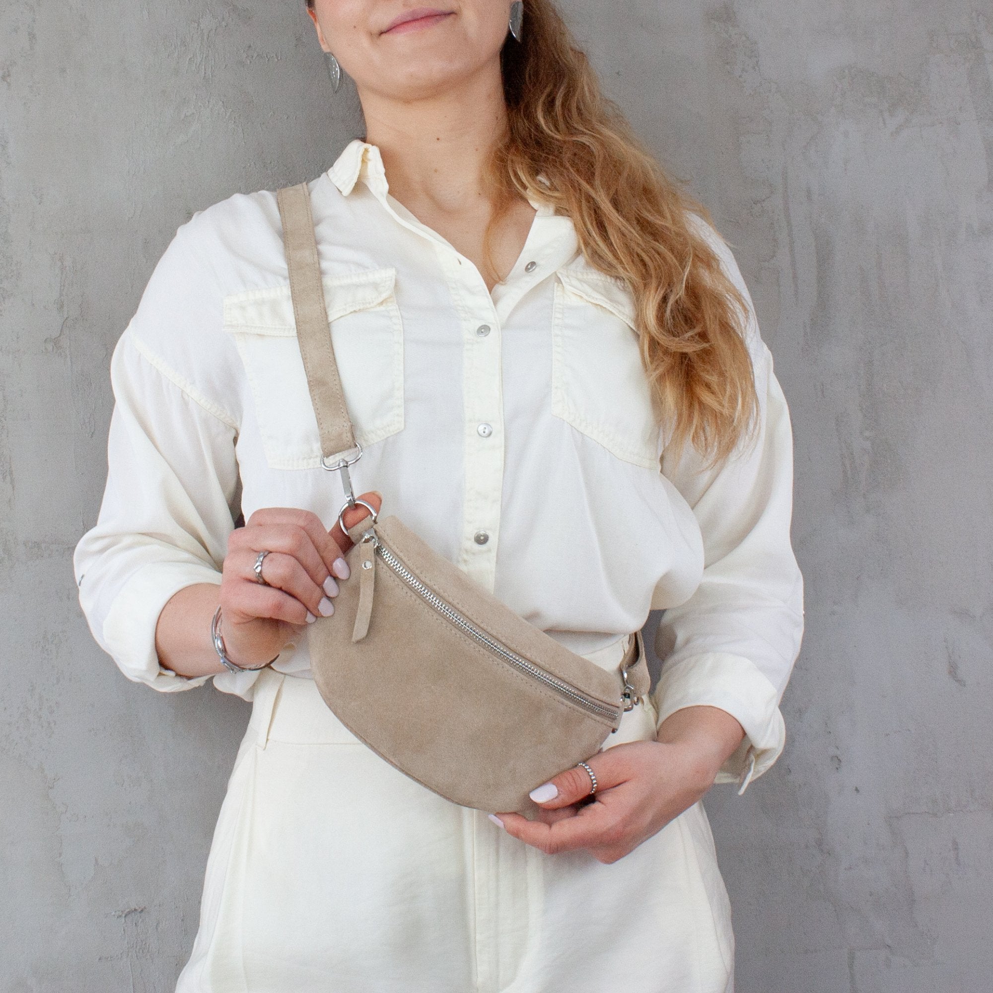 lepelou - leder - Bauchtasche - Wildleder Bauchtasche beige mit Wechselgurt | S - L - LPBVALBEIS6