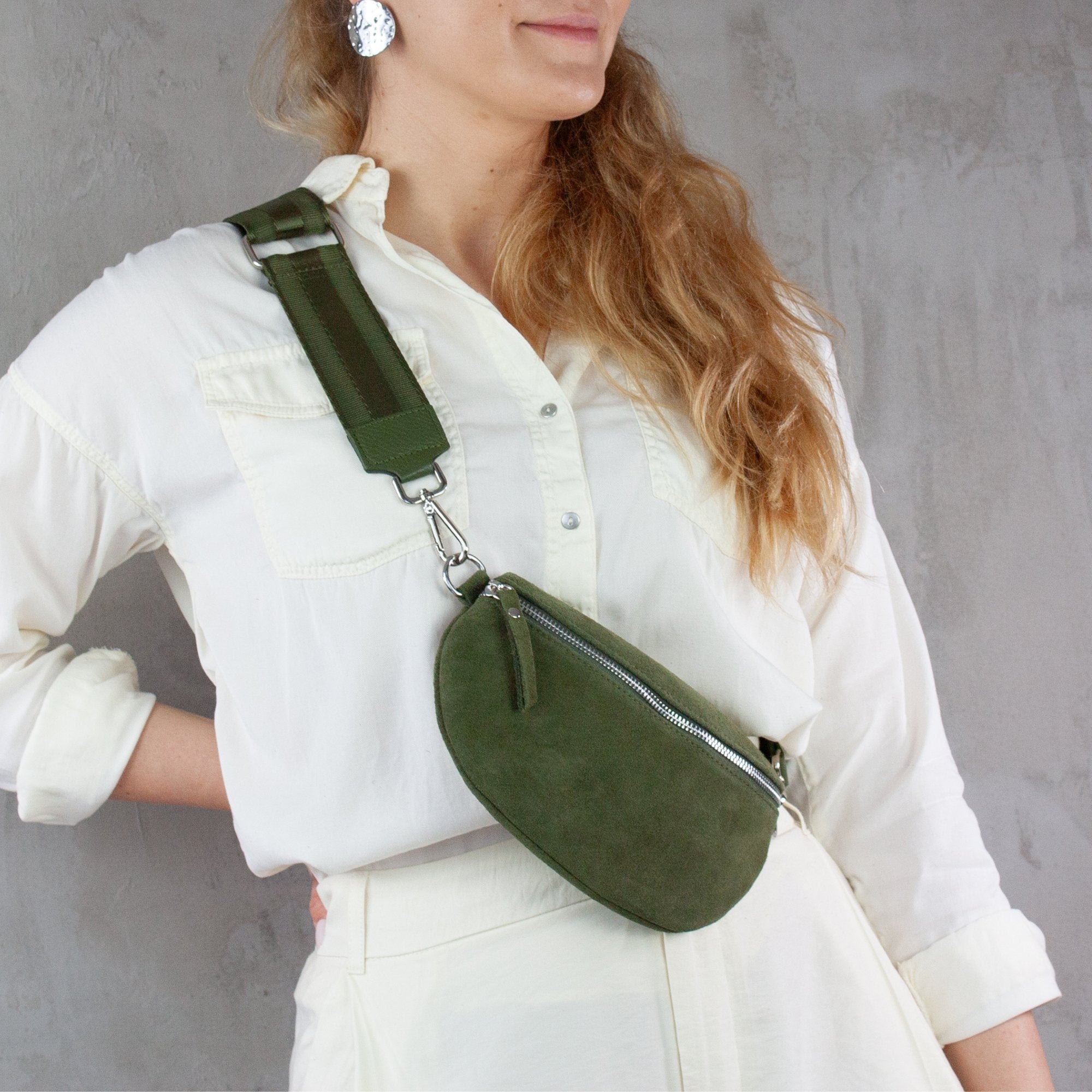 lepelou - leder - Bauchtasche - Wildleder Bauchtasche khaki mit Wechselgurt | S - L - LPBVALKHAS1