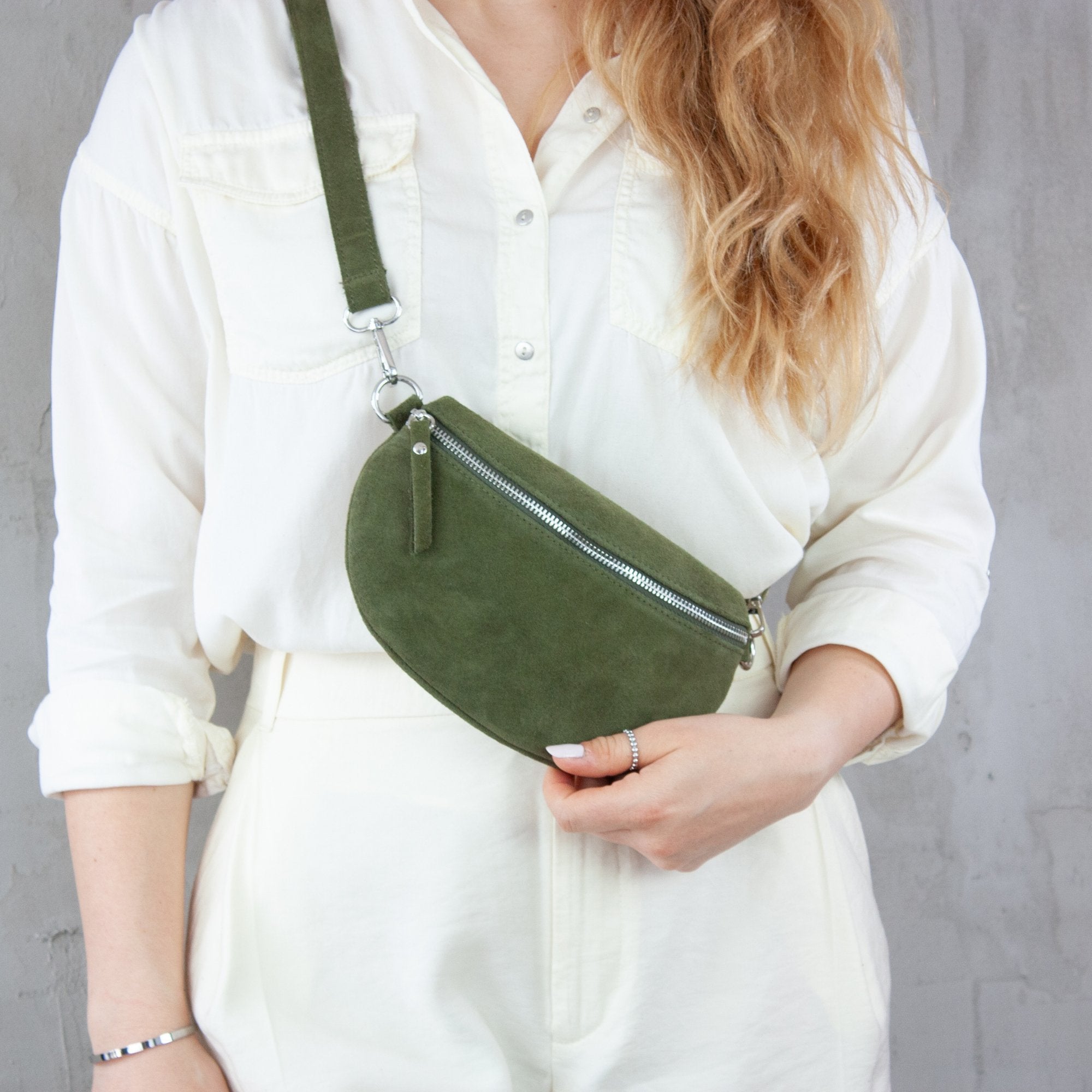 lepelou - leder - Bauchtasche - Wildleder Bauchtasche khaki mit Wechselgurt | S - L - LPBVALKHAS5