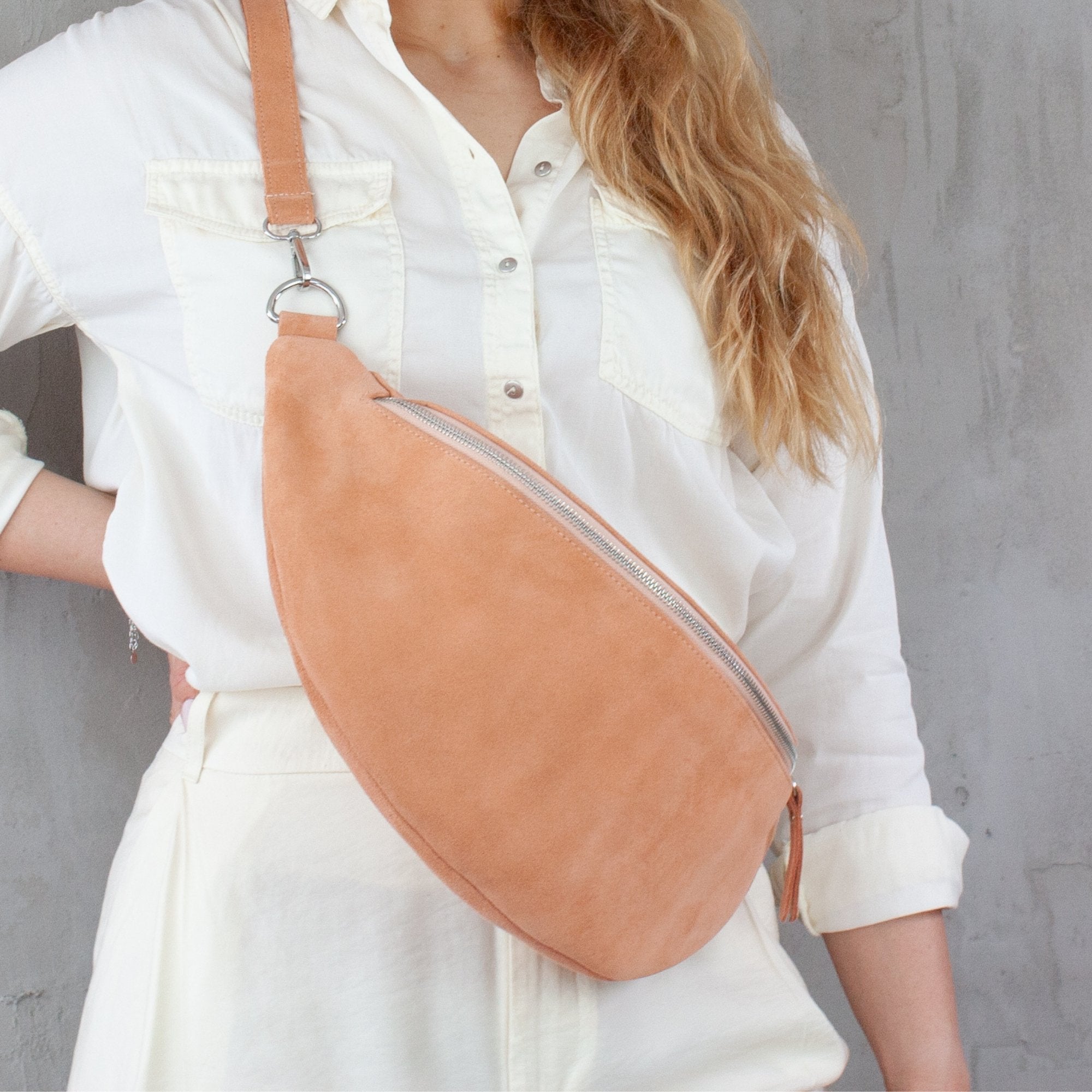 lepelou - leder - Bauchtasche - Wildleder Bauchtasche VALENTINA XL peach - LPBVALPEAXL1