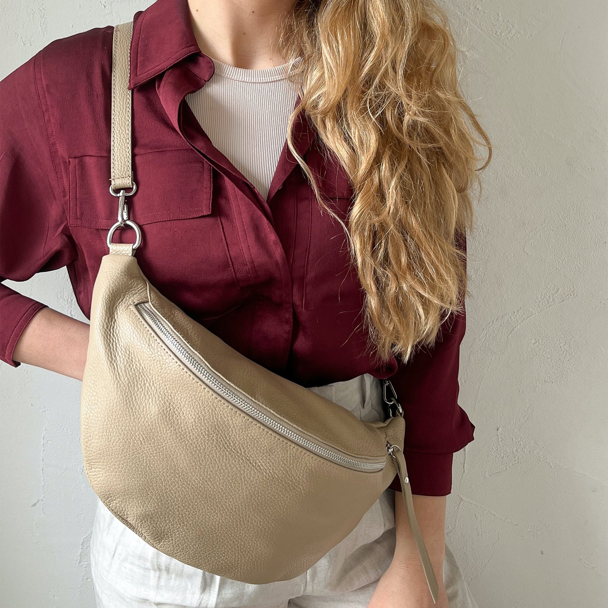 lepelou - leder - Bauchtasche - XL Bauchtasche LARA beige - LPBLARBEIE