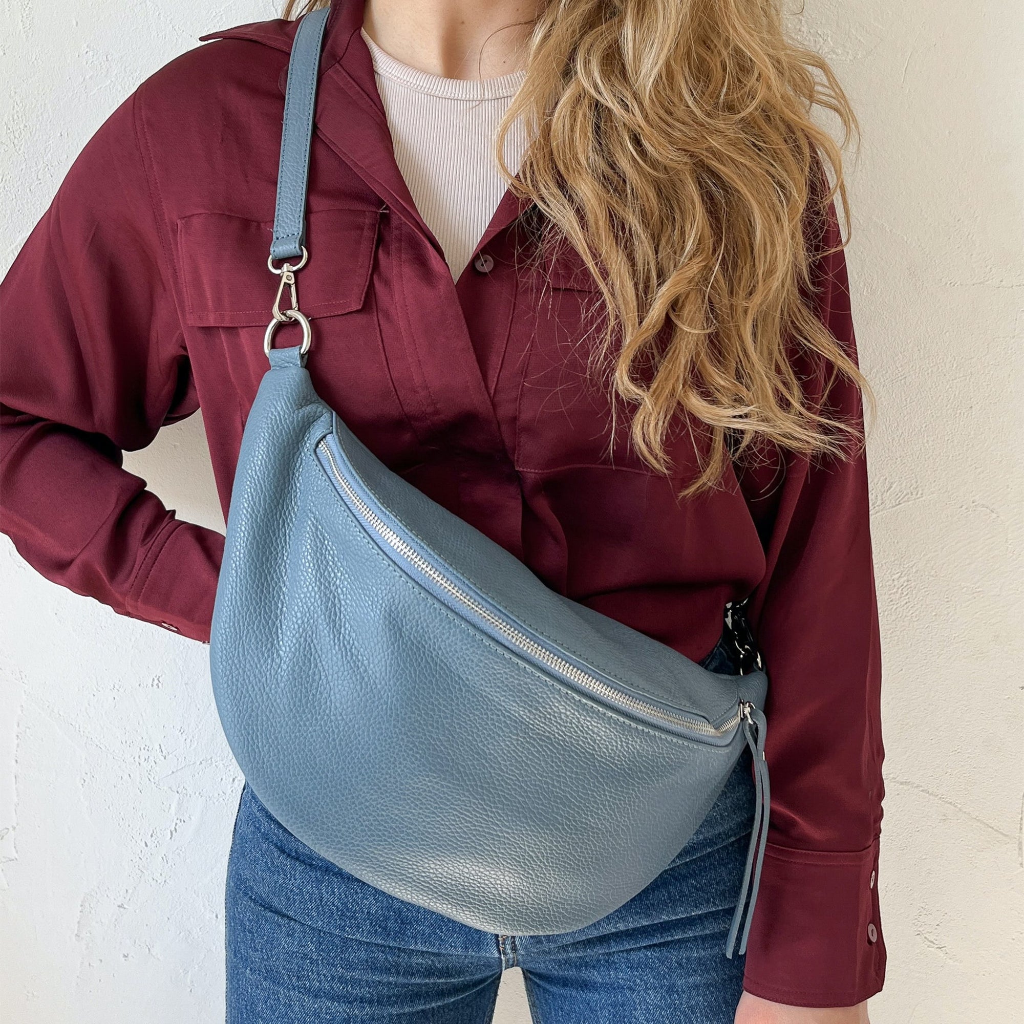 lepelou - leder - Bauchtasche - XL Bauchtasche LARA blau - LPBLARBLAE