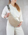 lepelou - leder - Bauchtasche - XL Wildleder Bauchtasche beige mit Wechselgurt - LPBVALBEIXL1