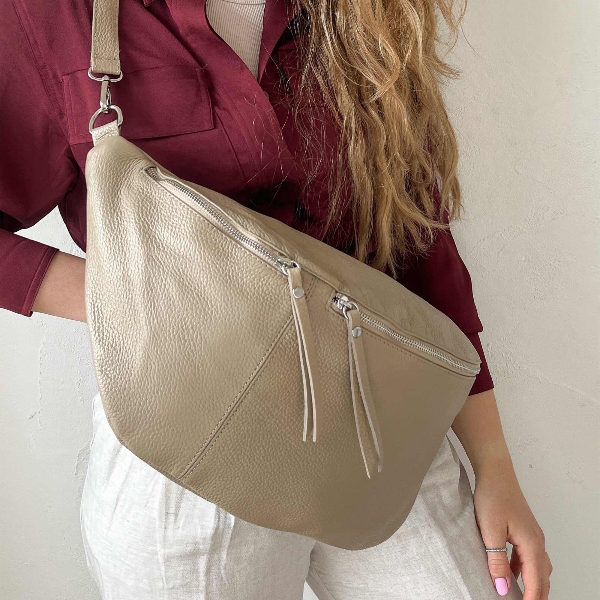 lepelou - leder - Bauchtasche - XXL Bauchtasche CLARA beige - LPBCLABEIE