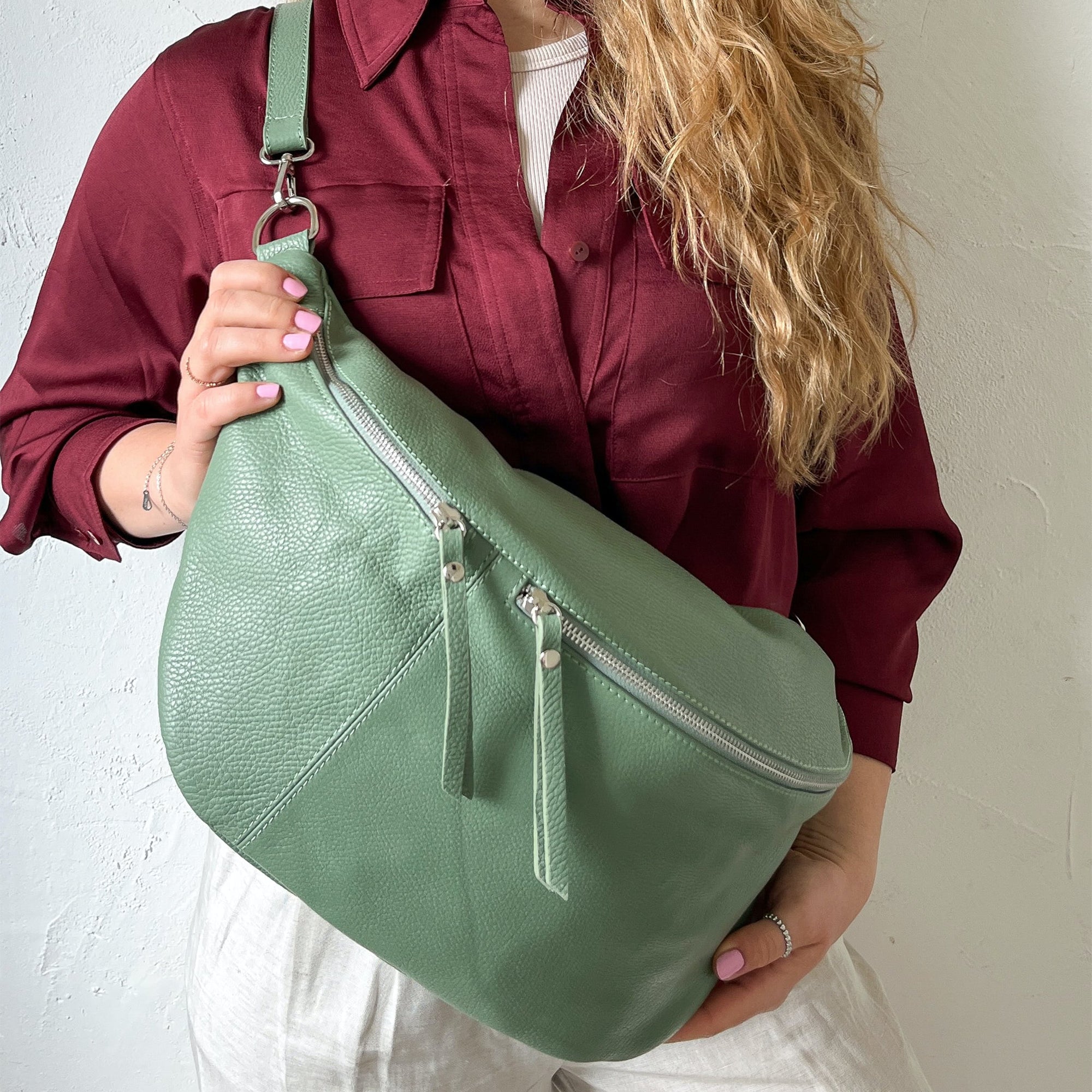 lepelou - leder - Bauchtasche - XXL Bauchtasche CLARA mint - LPBCLAMINE