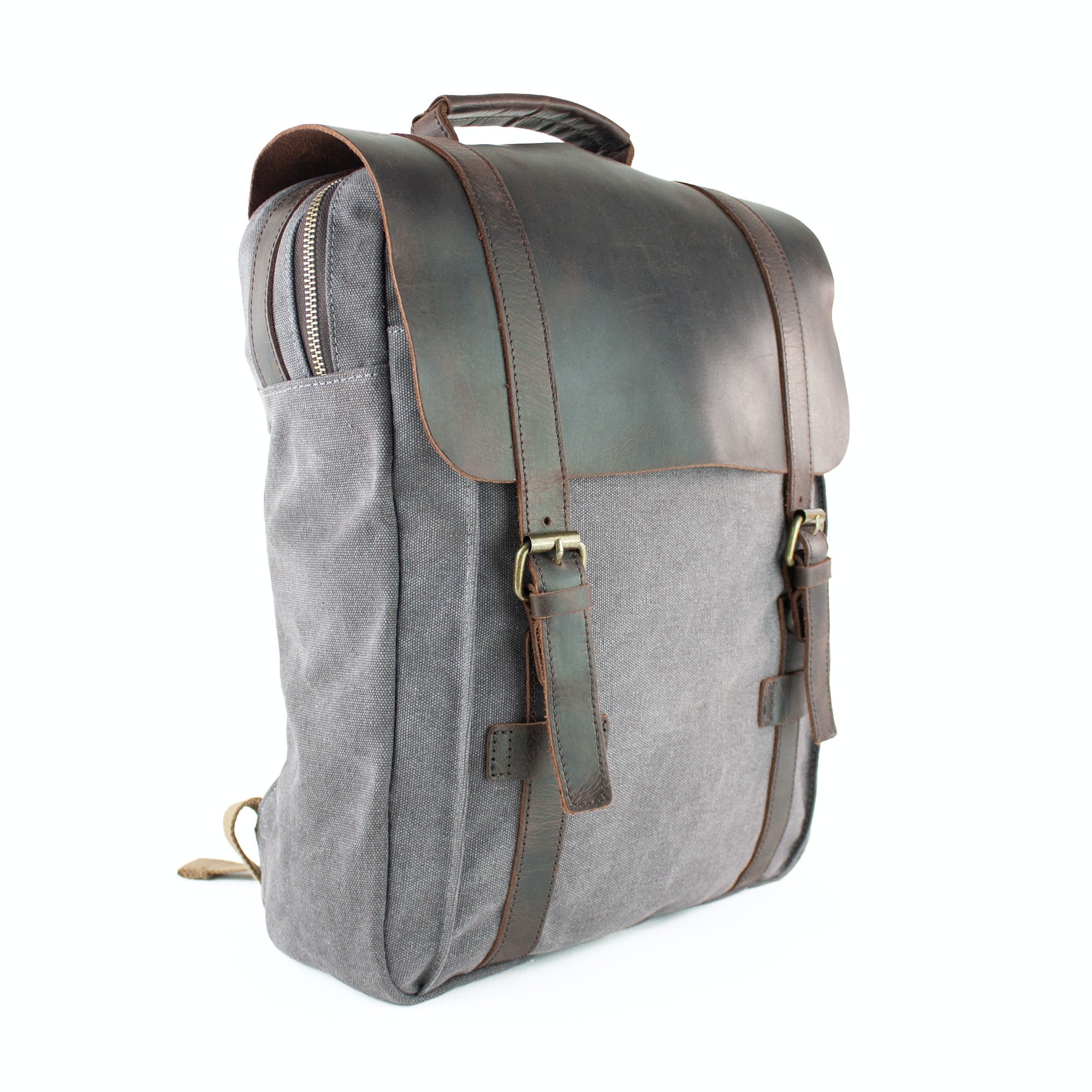 lepelou - leder - FELIX – Canvas & Leder Rucksack grau - LPRCANGRA