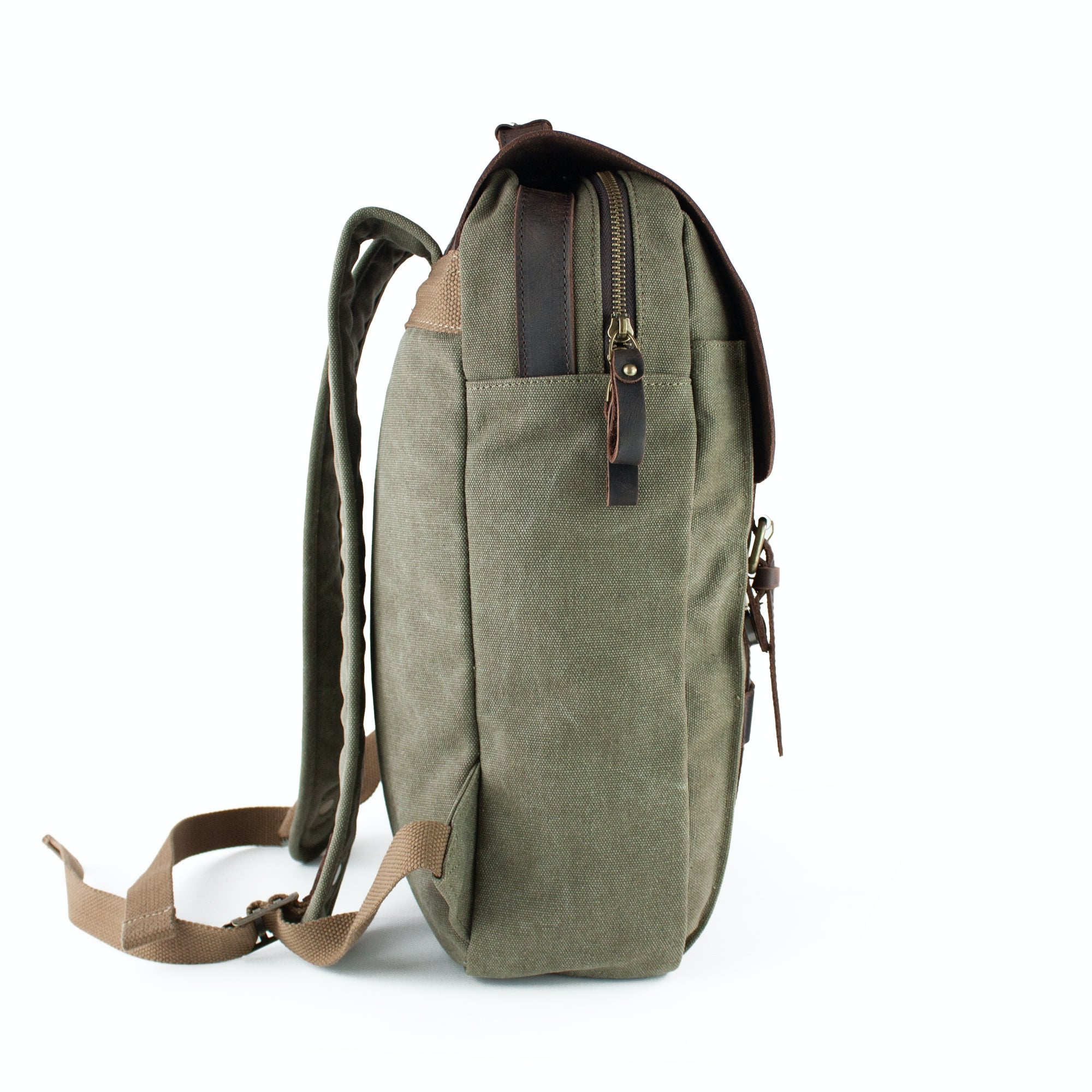 lepelou - leder - FELIX – Canvas &amp; Leder Rucksack khaki - LPRCANKHA