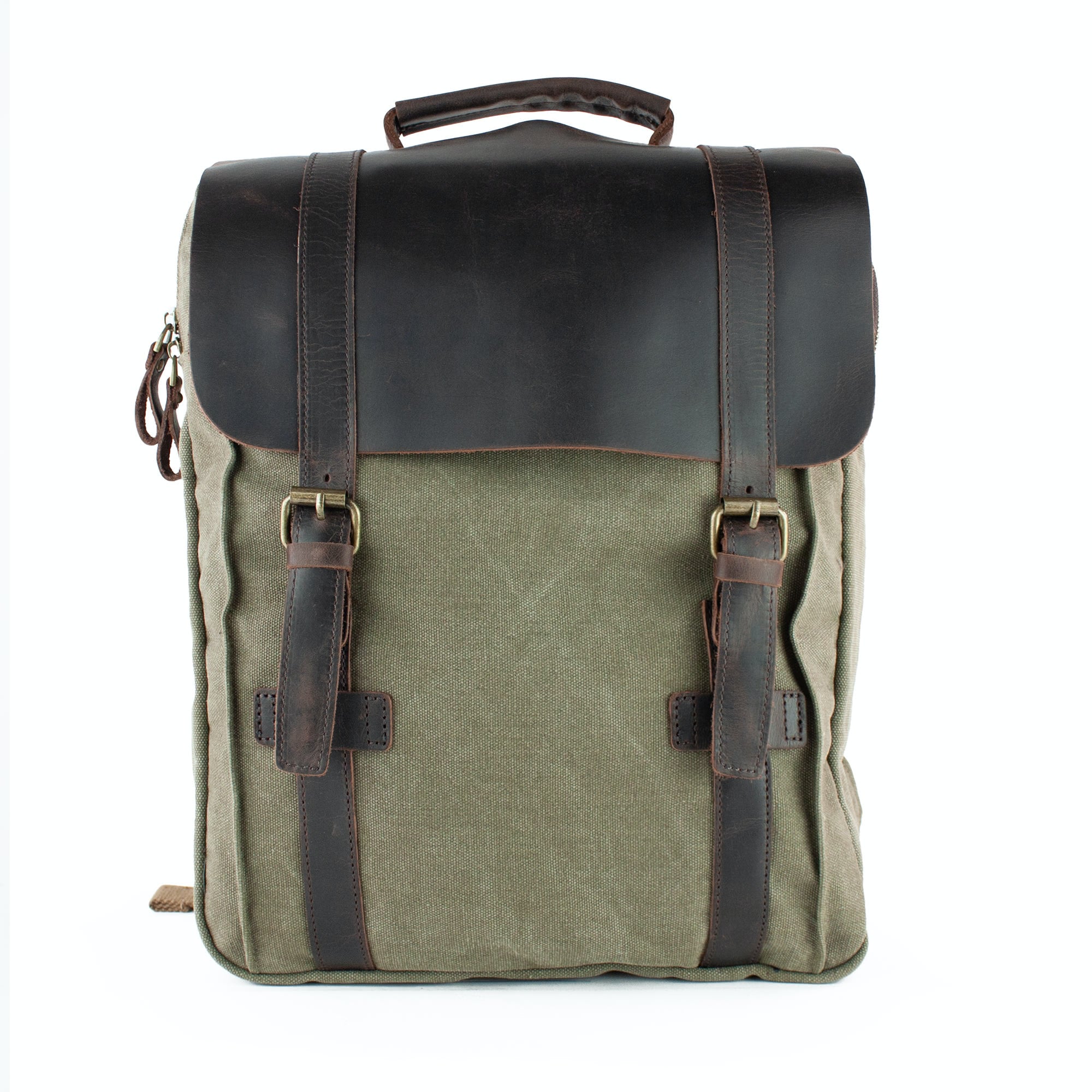 lepelou - leder - FELIX – Canvas & Leder Rucksack khaki - LPRCANKHA