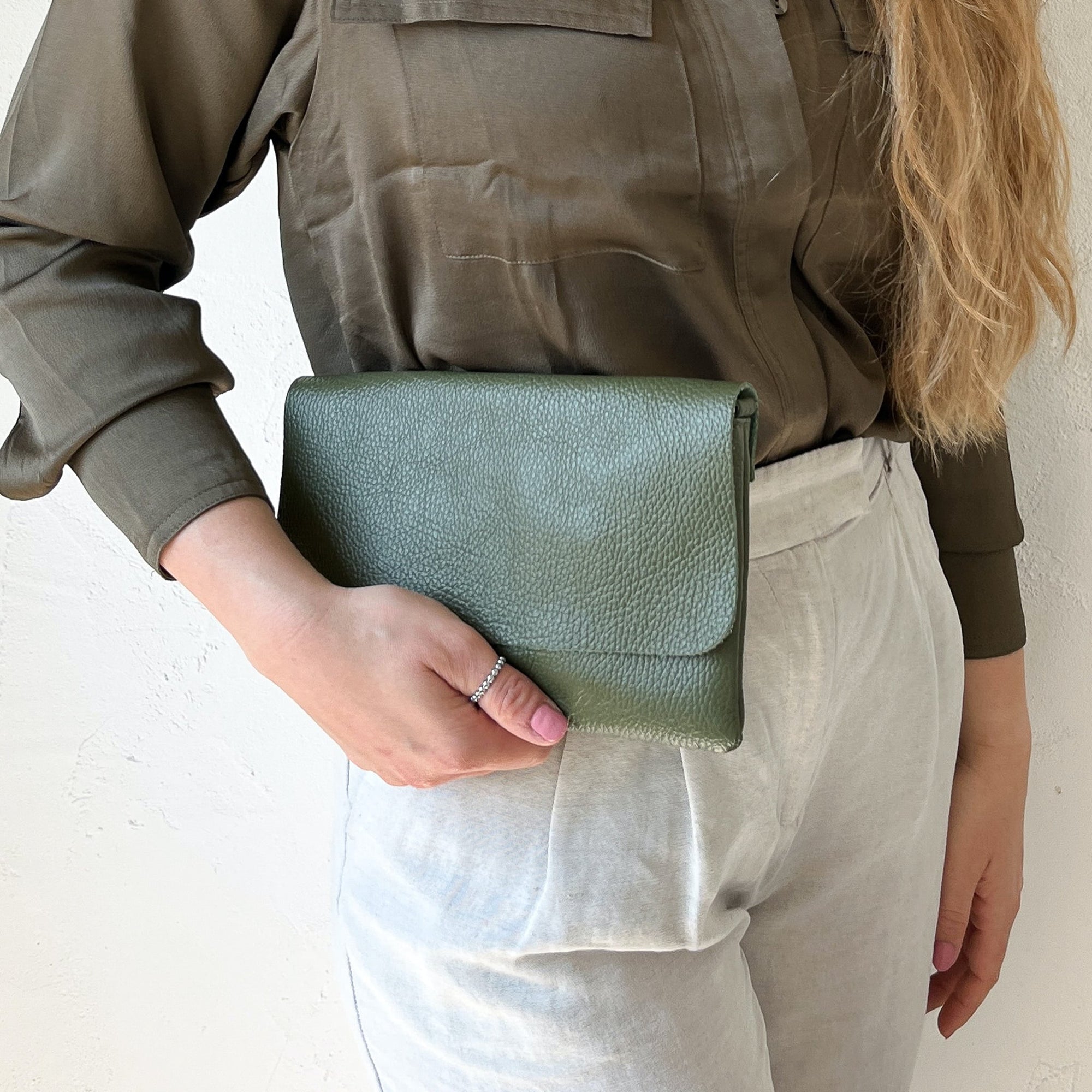 lepelou - leder - LUNA – Leder Clutch khaki - LPHLUNKHAE