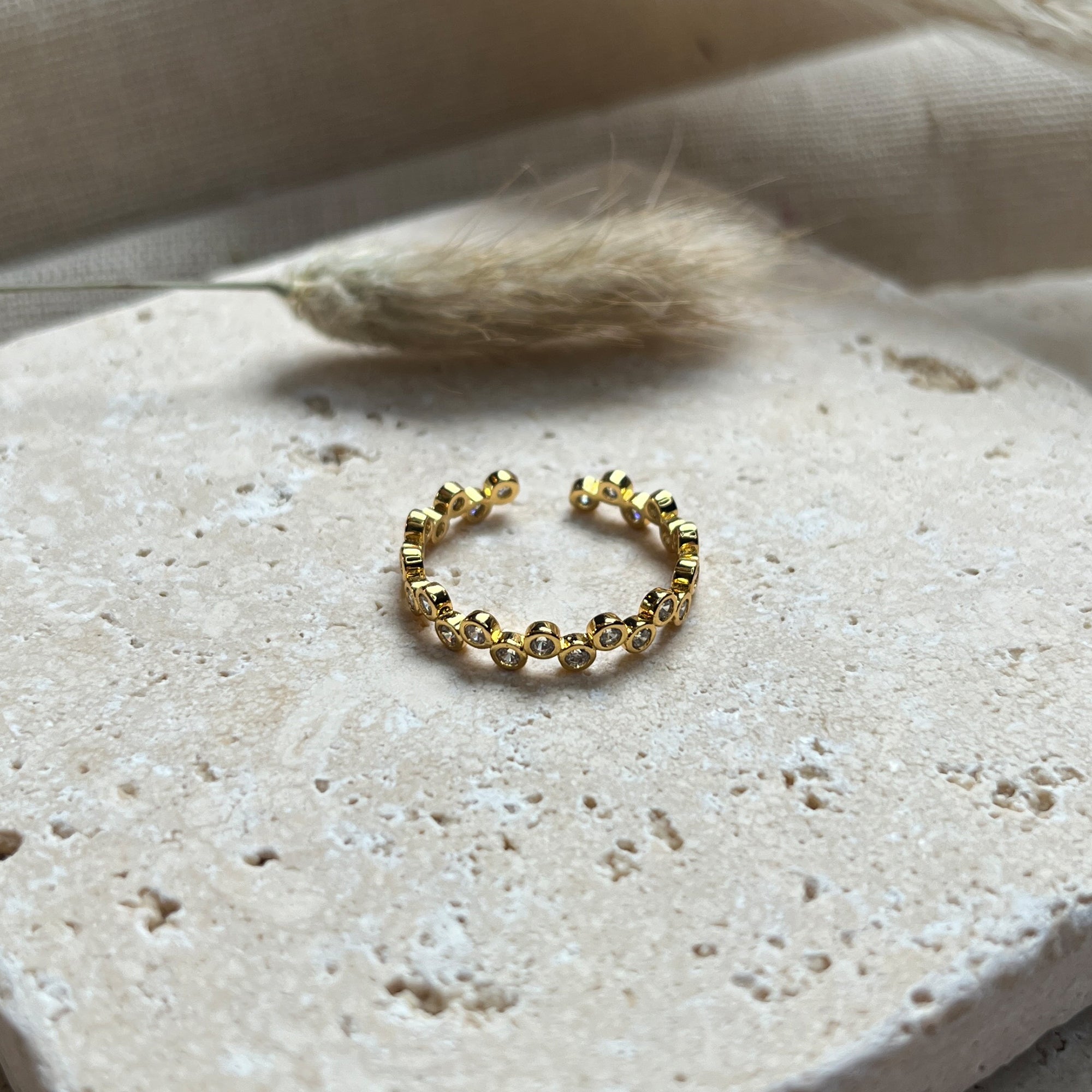 lepelou - leder - Verstellbarer Ring mit Steinchen gold - 